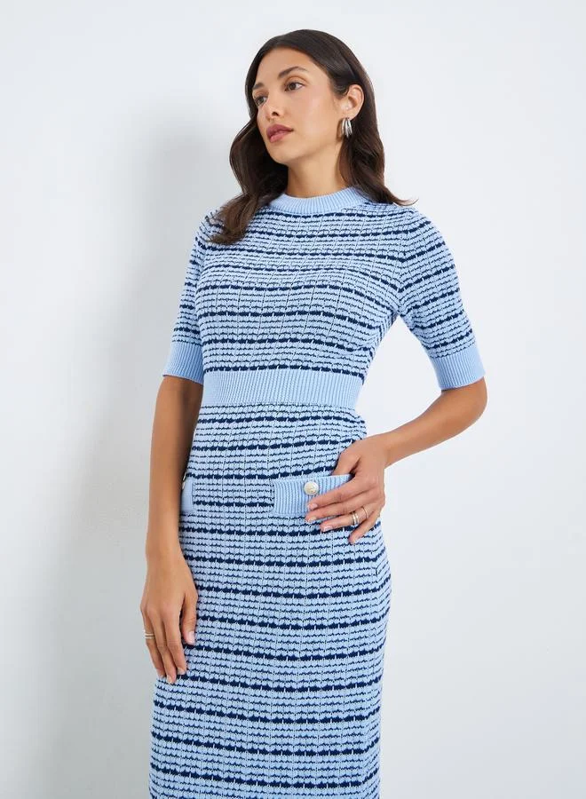 ستايلي Women Knit Midi Dress with Short Sleeves